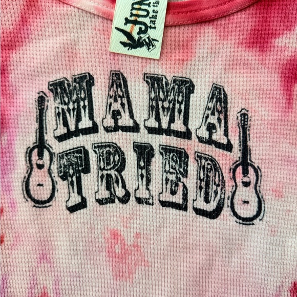 Junk Gypsy Mama Tried Women's Red/Pink Tie-Dye Long Sleeve Tee. - Picture 5 of 9